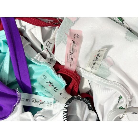 RoseGal Flounce Bikini Top Bundle 5 Tops Striped Cactus Red Turquoise Purple 1X - Picture 12 of 16